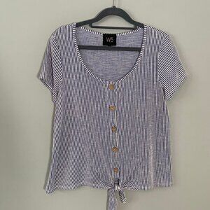 W5 Made in USA textured rib knit short sleeve tie knot pullover knit top shirt